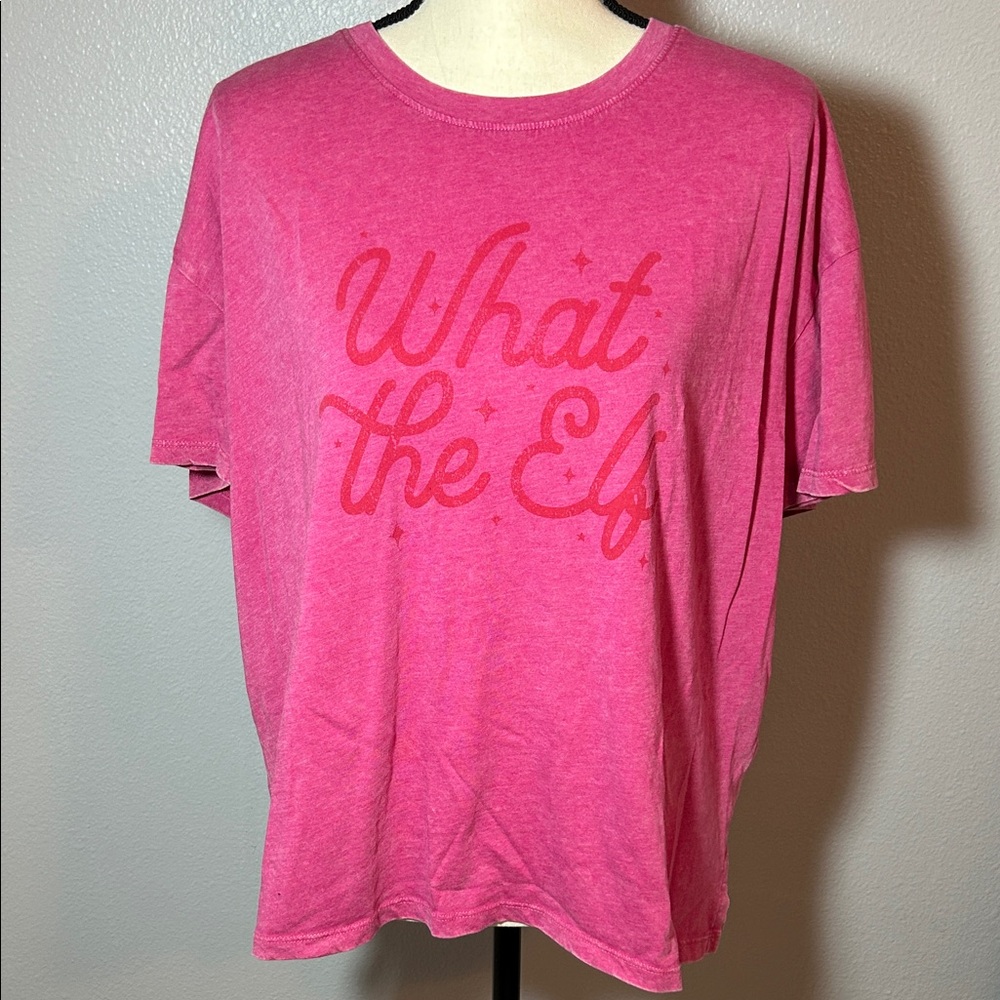 Maurices Pink Boxy What the Elf? Tee
